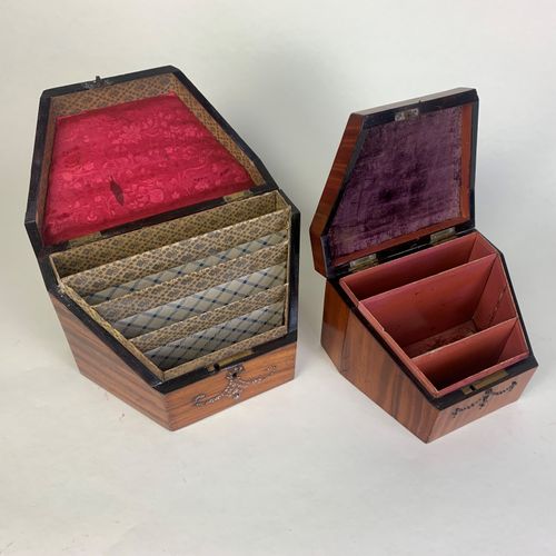 Two satinwood envelope stationary boxes 
