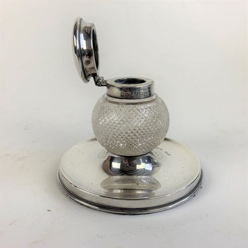 Small silver and cut glass inkwell
