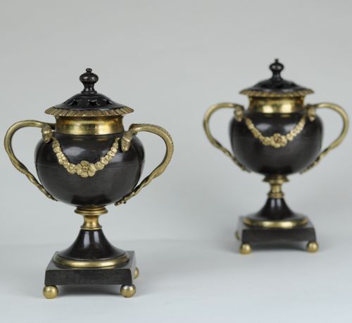 Bronze & ormolu vase shaped candlesticks or pastille/incense burners