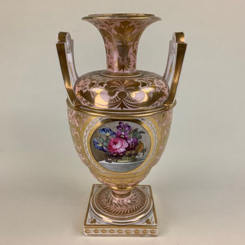 Derby Vase with flowers on a pink ground