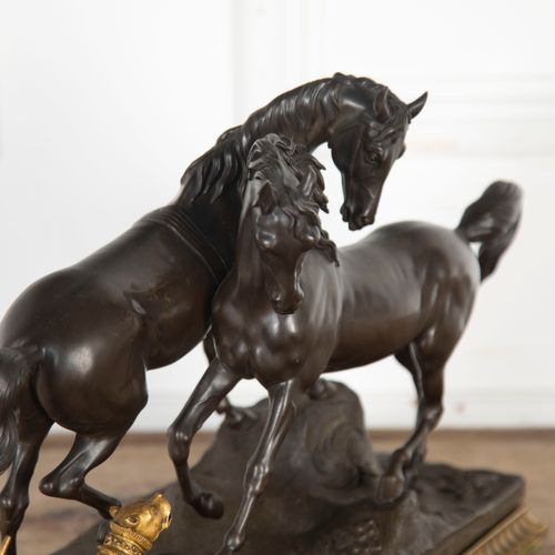 20th Century Bronze Group of Two Horses and a Dog after P.J. Mene