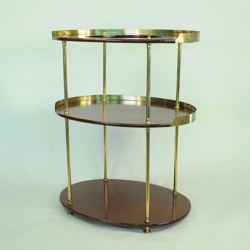 Three tier oval mahogany and brass wash stand 