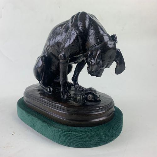 French bronze figure of a dog and a tortoise by Alfred Jaquemont