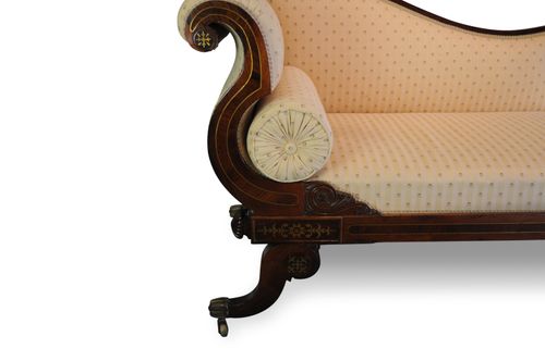 Exceptional Regency Brass Inlaid Chaise Longue