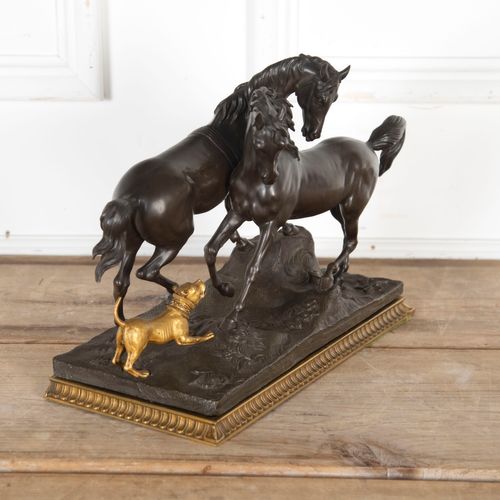 20th Century Bronze Group of Two Horses and a Dog after P.J. Mene