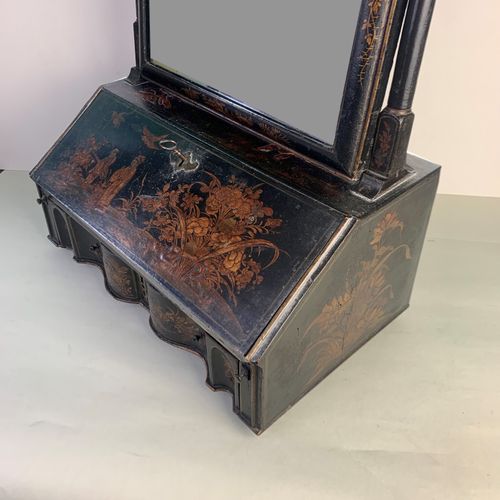 Queen Anne Black Lacquered toilet mirror with miniature bureau base