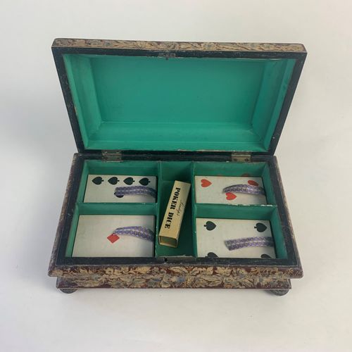 Regency hand painted card or games box