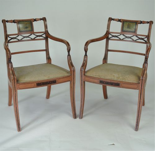 Pair of Sheraton revival painted armchairs