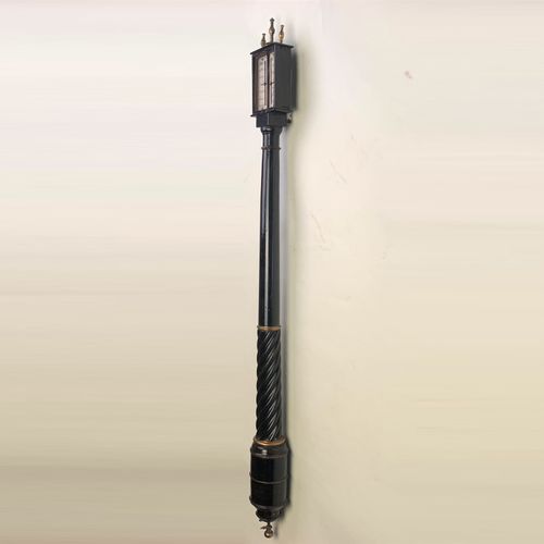 Ebonised fruitwood and brass-mounted siphon tube barometer