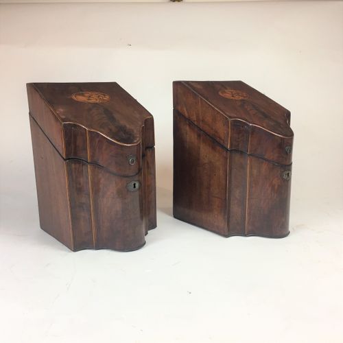 Pair of 18th century Sheraton mahogany former cutlery/knife boxes