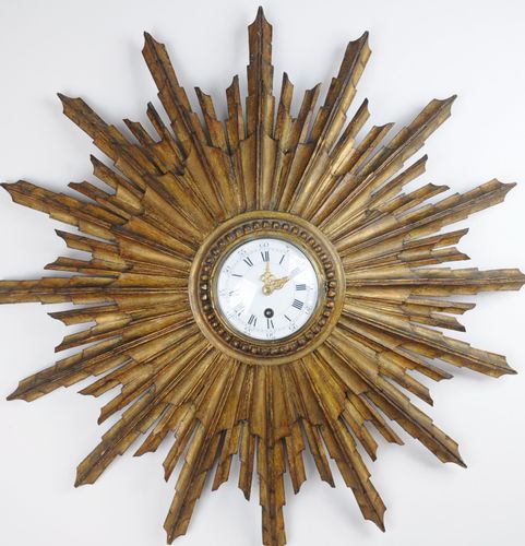 French, gilded wood sunburst clock 