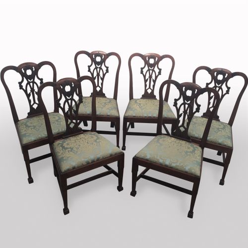 Set of seven (6 + 1) mid 19th century Chippendale style chairs