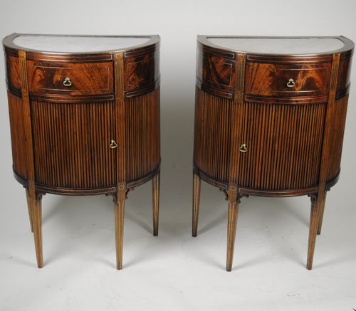 Fine Pair of French Mahogany and Brass inlaid Bedside/Side Cabinets/Commodes