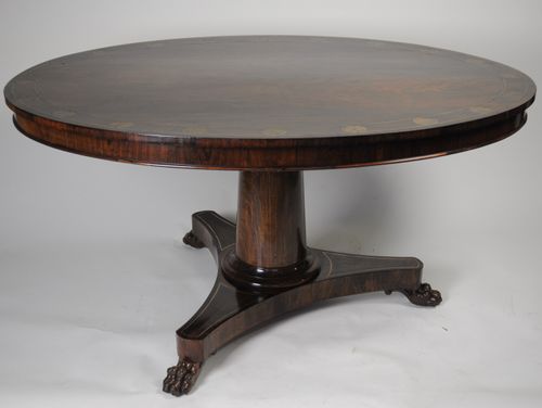 Rosewood and brass inlaid oval breakfast table