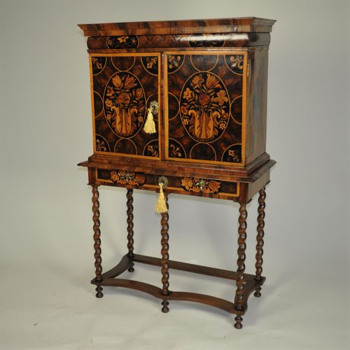 Small William & Mary Oyster Veneered Cabinet on Stand