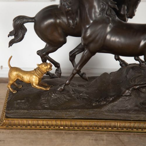 20th Century Bronze Group of Two Horses and a Dog after P.J. Mene