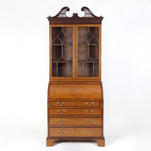 Satinwood and mahogany 18th century bureau bookcase attributable to Thomas Shearer