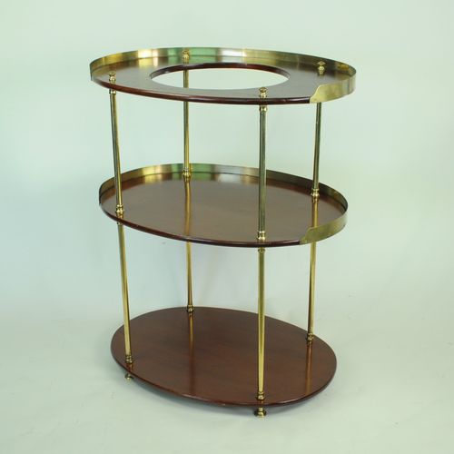 Three tier oval mahogany and brass wash stand 