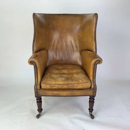 Leather wing armchair/tub chair