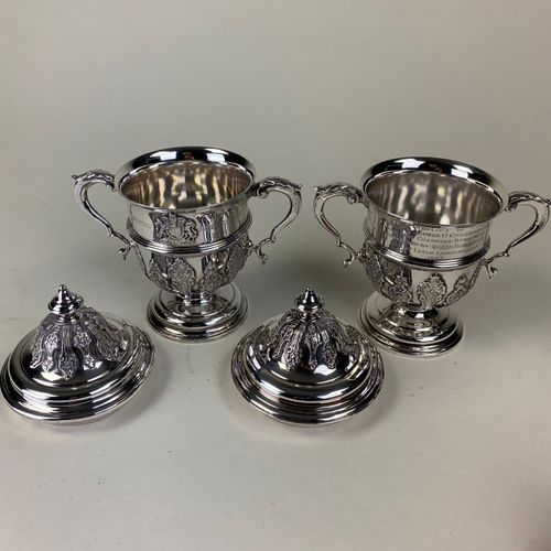 Pair of small silver Garrard Trophy Cups for the Champion Diary Herd