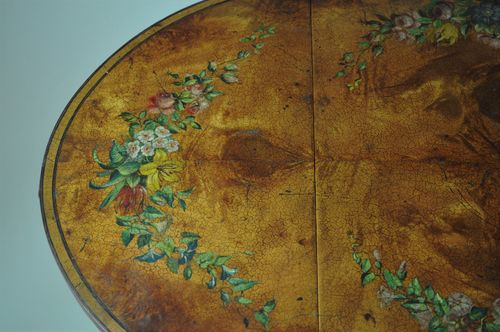 Late 19th century small painted satinwood oval Pembroke table