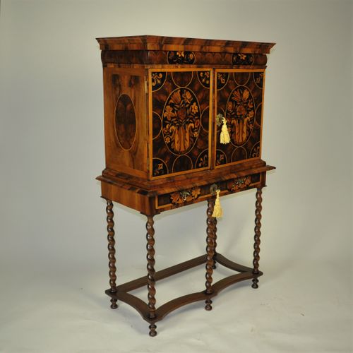 Small William & Mary Oyster Veneered Cabinet on Stand