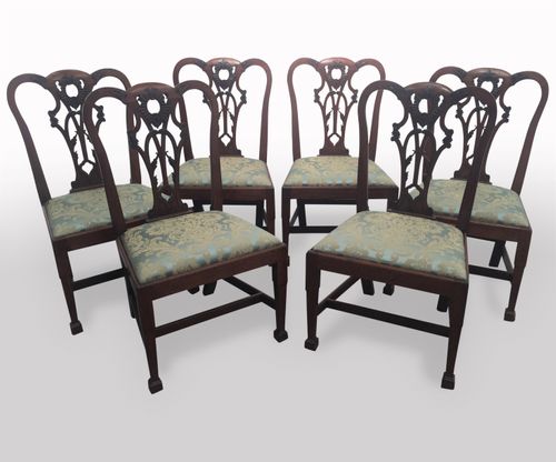 Set of seven (6 + 1) mid 19th century Chippendale style chairs