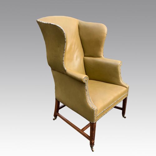 George II mahognay wing armchair in leather