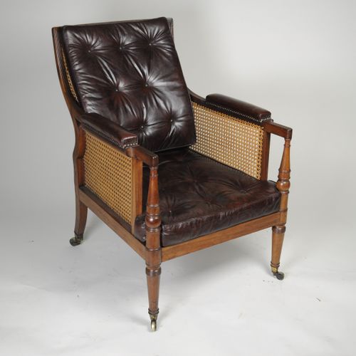 Regency Mahogany Bergère Armchair with leather cushions