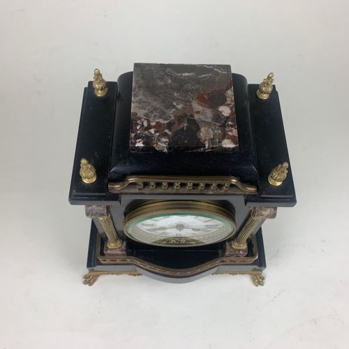 Black slate and marble mantle clock
