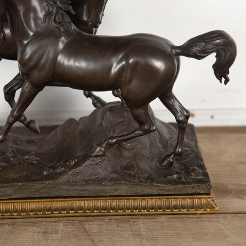 20th Century Bronze Group of Two Horses and a Dog after P.J. Mene