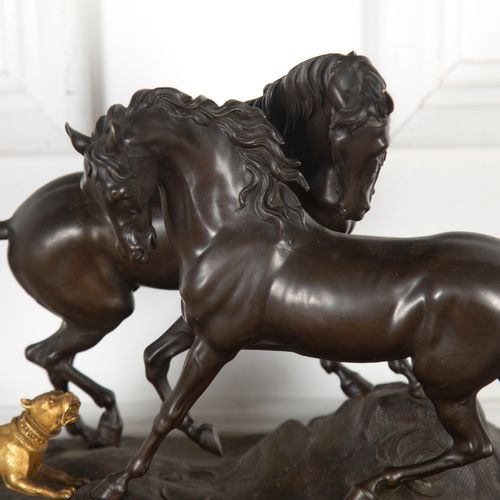 20th Century Bronze Group of Two Horses and a Dog after P.J. Mene