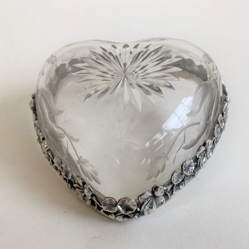 Silver and glass heart shaped bonbon dish
