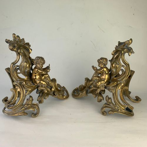 Fine pair of gilded brass Chenets/Fire Dogs