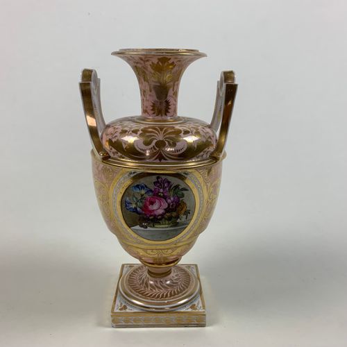 Derby Vase with flowers on a pink ground