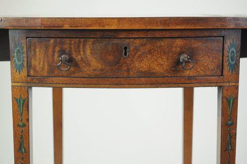 Late 19th century small painted satinwood oval Pembroke table