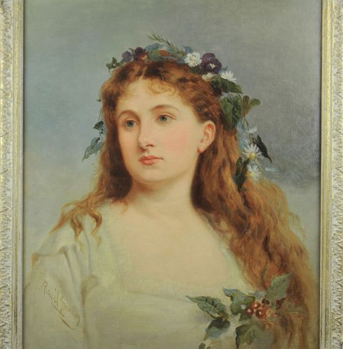 Oil on canvas Portrait of a young girl by Basil Bradley