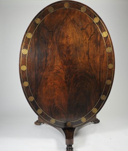 Rosewood and brass inlaid oval breakfast table