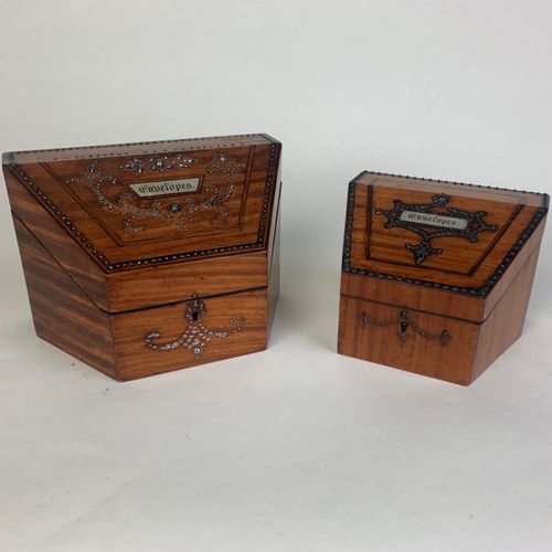 Two satinwood envelope stationary boxes 