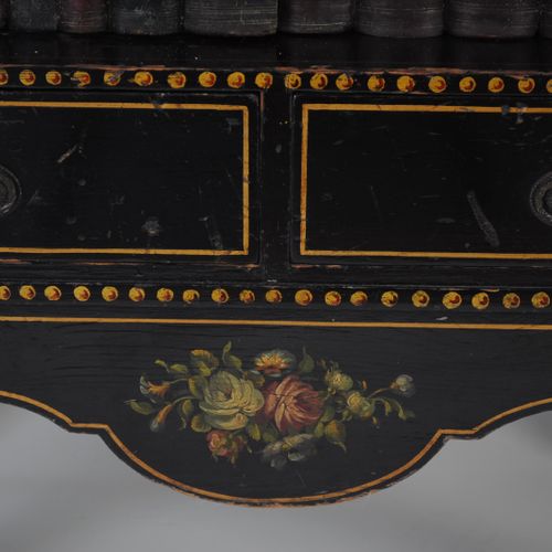 Fine quality 19th century black painted waterfall bookshelves/bookcase