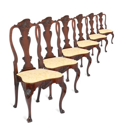 Outstanding set of six George II walnut dining chairs