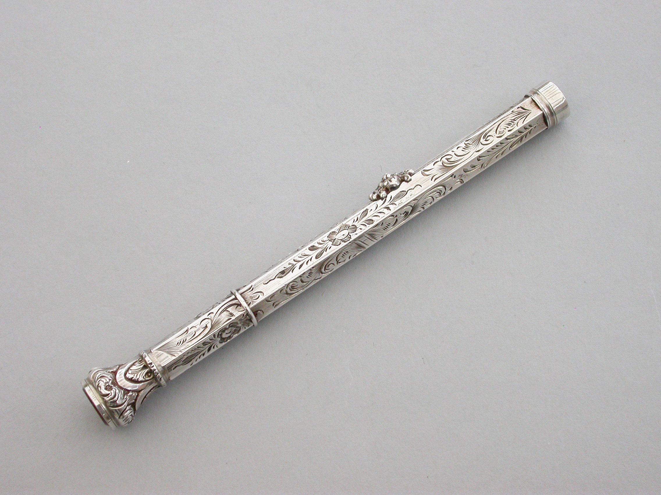 Victorian Cased Silver Sliding Propelling Pencil With Patent Watch Key ...