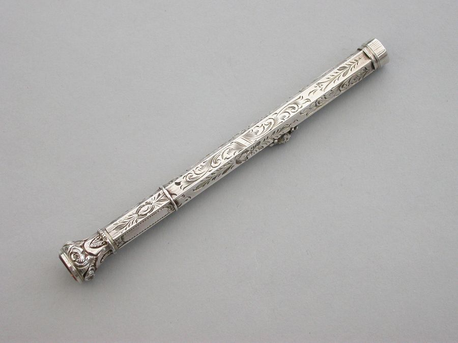 Victorian Cased Silver Sliding Propelling Pencil With Patent Watch Key ...