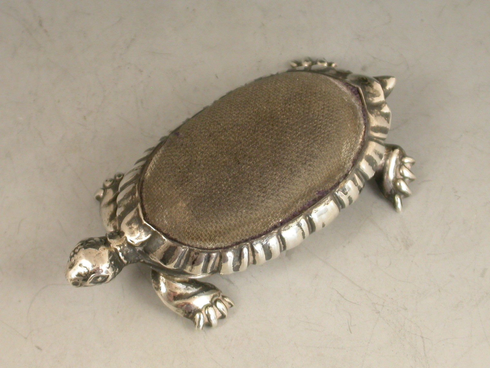 Victorian Turtle Tortoise Marcasite Pin Cushion 925 Sterling Silver Sewing 