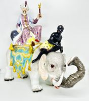 Meissen Group of the Sultan riding on the back of an Elephant with a Blackamoor Figure