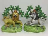 Walton Pottery figures of the Lion and Unicorn