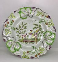 Pair Longton Hall Strawberry Leaf Moulded Plates