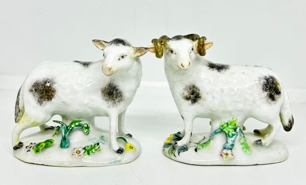 Pair of Longton Hall Figures of a Ewe and Ram