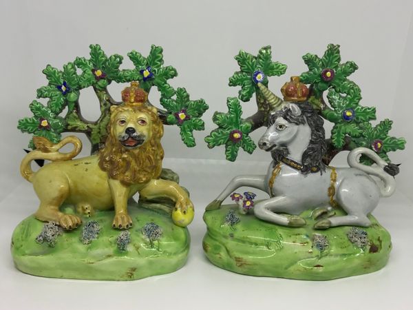 Walton Pottery figures of the Lion and Unicorn